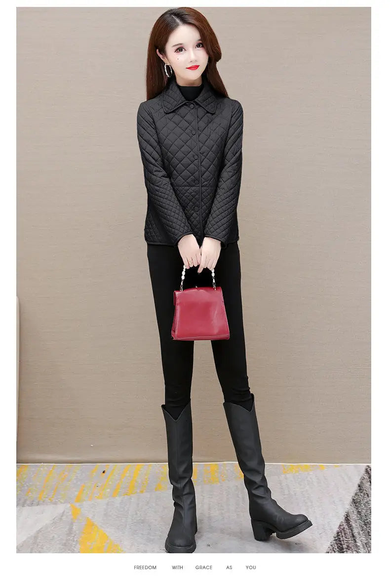 Herbst Winter Frauen Midi Plaid Stepp Mäntel Mode Weibliche Koreanische Kleidung Neue Feste Beiläufige Verdicken Warme Langarm Jacken