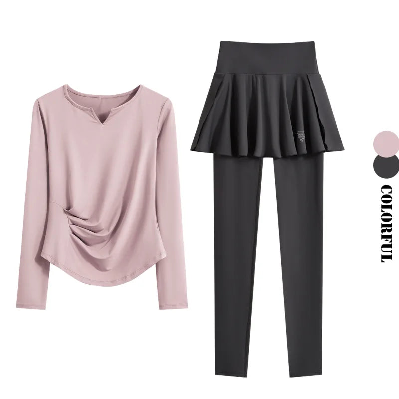 DRUR Autumn Yoga Set 2 Piece Sportswear Outfit Women Long Sleeve Workout Top High Waist Leggings Suit Tennis Sets 2pcs Tracksuit