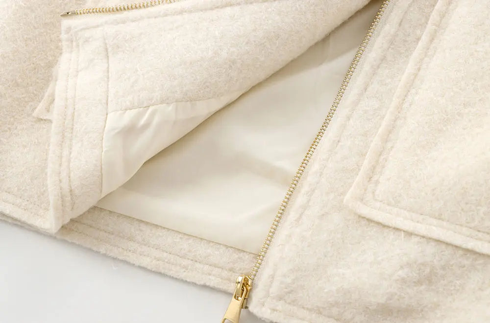 TRZA-Kurzjacke mit Taschen für Damen, Langarmmantel, Reißverschluss vorne, Damenoberbekleidung, schicke Oberteile, Mode.