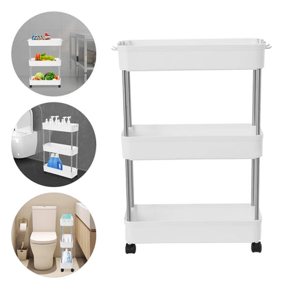 3-lagiges Rollwagen-Regal, bodenstehendes Lagerregal mit 4 Universalrädern, 4 Haken, Küche, Badezimmer, Organizer
