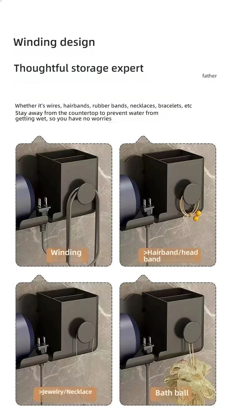 An der Wand montierte stanzfreie Toilette Haartrockner Rack Badezimmer Haartrockner Lagerregal Haartrockner Halterung Badezimmerzubehör ﻿