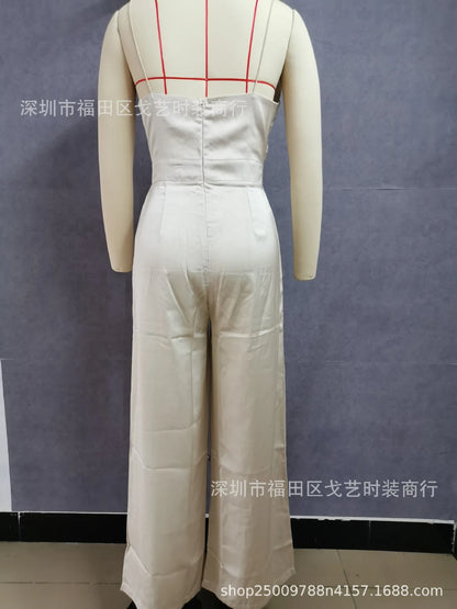 Europe Jumpsuits Straight Strap Spring and Summer Jumpsuit Women Elegance Female Macacão Feminino