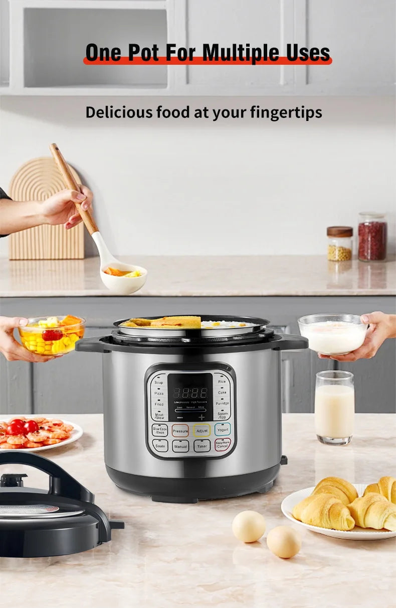 6L Multifunction Electric Pressure Cookers Soup Porridge Heating Meal Heater Kitchen Stainless Steel Multicooker Rice Cooker.