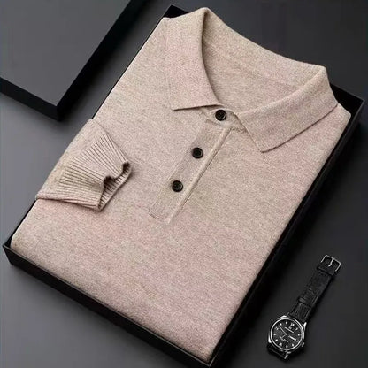 Luxury Men Cashmere Sweater 100% Merino Wool Buttoned Pullover Autumn Winter Polo Collar Knitwear Male Casual Warm Jumper Tops