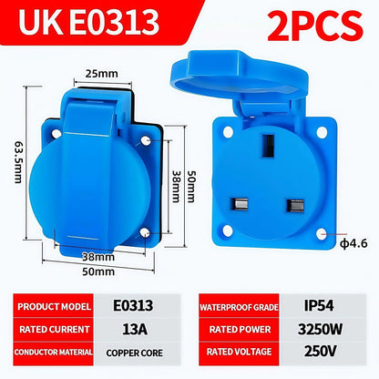 250V/16A Steckdosen IP54 Wasserdichter Industrieanschluss Panelmontage Außensteckdose 2Pin Adapter UK/EU/BR/Französisch/Deutsch.
