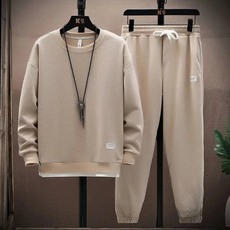 New Autumn Men's Fashion Sportswear Set Long Sleeve T-Shirt And Long Pants Casual Trendy Marbled Pattern Clothing Ensemble