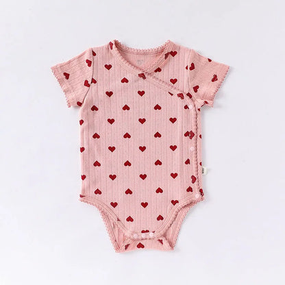 0-24M Baumwolle Baby Mädchen Strampler Herz Druck Nette Prinzessin Body Sommer Neugeborenen Kind Baby Kleidung Kurzarm outfit