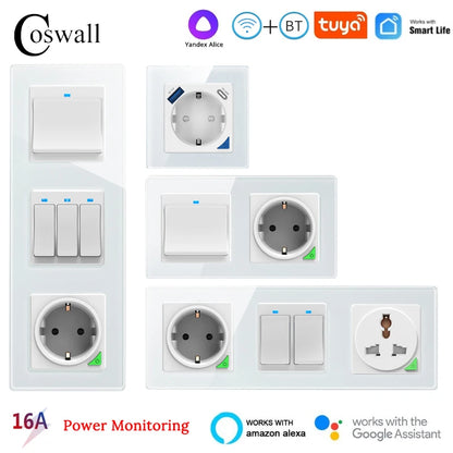 Alice Zigbee Tuya Smart EU-Wandsteckdose mit PD 20 W Typ C und einem Dual-USB-Schnellladegerät mit Power-Überwachungs-Glasplattenpanel.