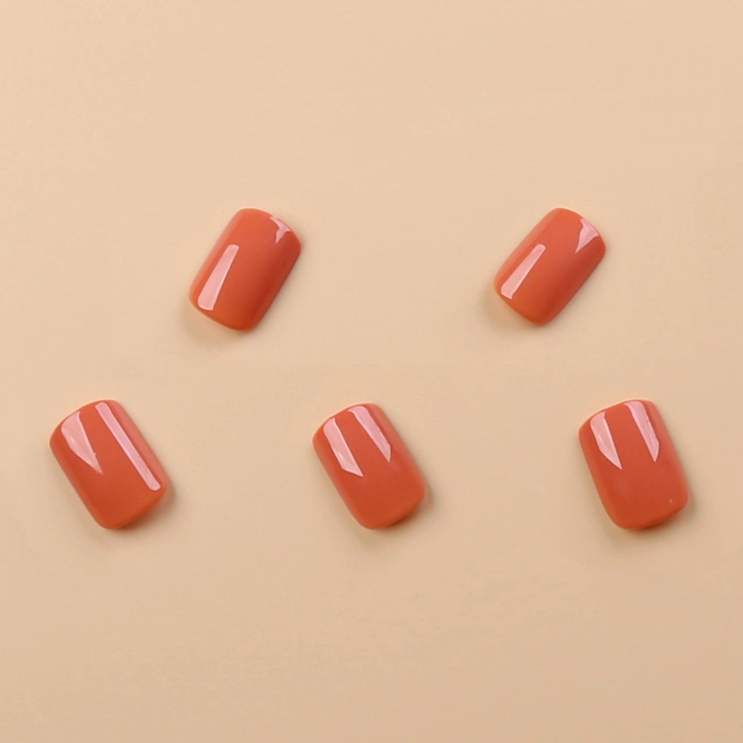 Short Square Press on Nails Red , Spring Gel Fake Nails Pure Color Natural Petite Nails Solid Stick on Nails.