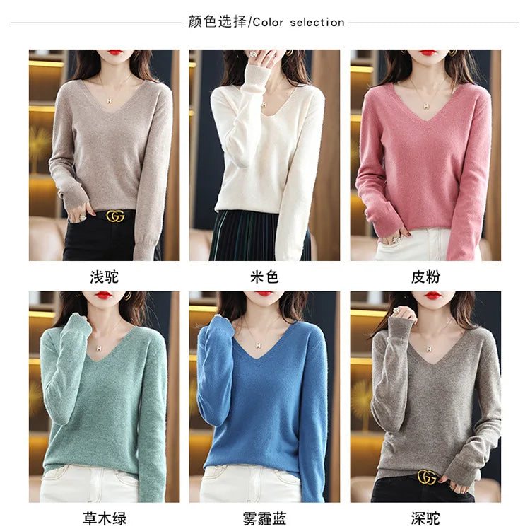 Herbst Winter Frauen Pullover 2025, Koreanische Mode Strickwaren Warme Lange Hülse V-ausschnitt Stricken Pullover Slim Fit Bodenbildung Shirt Jumper.
