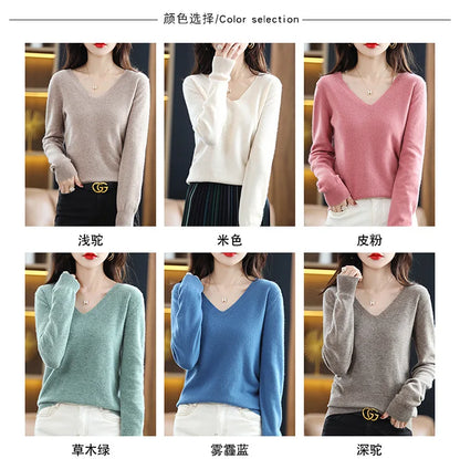 Herbst Winter Frauen Pullover 2025, Koreanische Mode Strickwaren Warme Lange Hülse V-ausschnitt Stricken Pullover Slim Fit Bodenbildung Shirt Jumper.