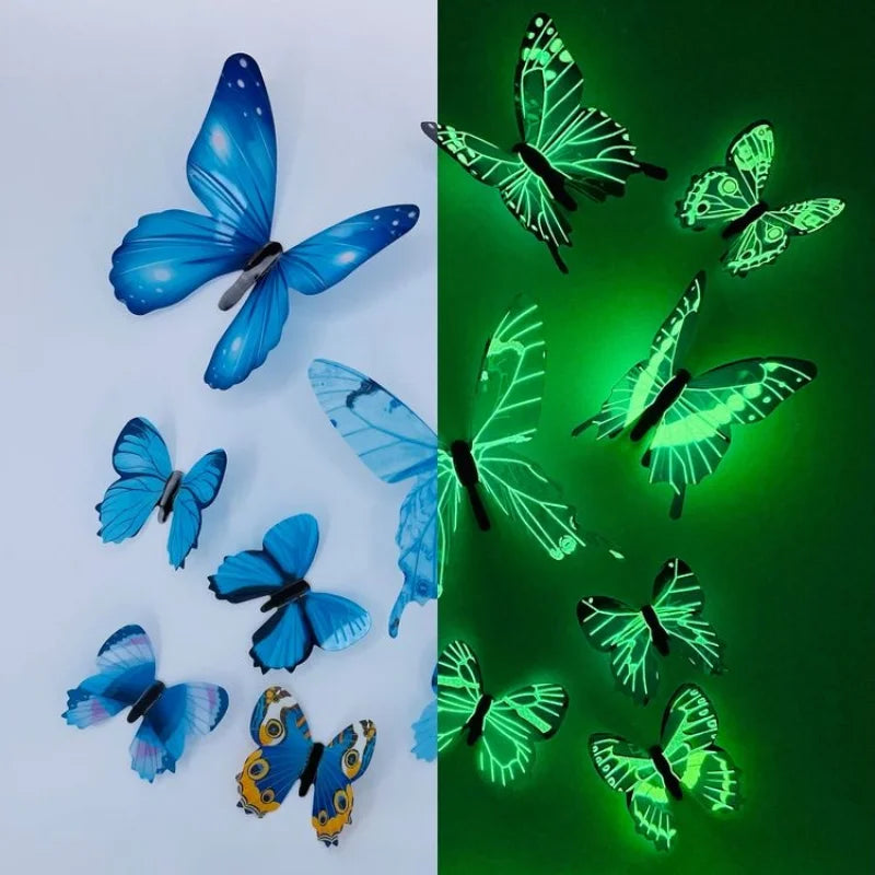 New 12Pcs Fashion 3D Luminous Butterfly Creative Wall Sticker For DIY Wall Stickers Modern Wall Art Home Decorations DIY Gift.