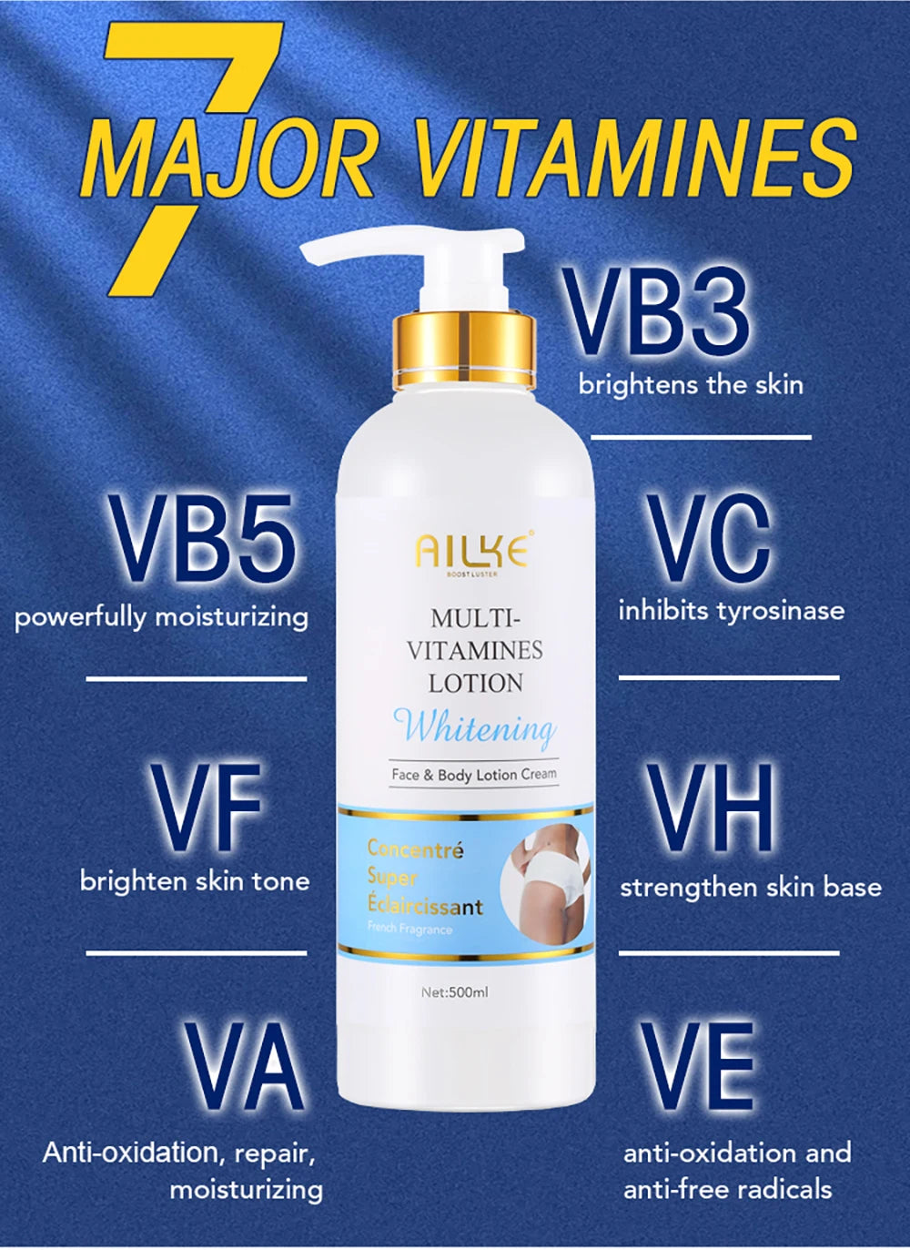 AILKE Natural Multi-Vitamin Lightening Skin Care Kit, Moisturize, Even Toning, Remove Dark and White Spots, Clean & Smooth Skin.