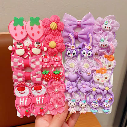 20pcs/Set Children's Hair Accessories Elastic And Scrunchies Hair Bands Resin Cartoon Animals Hair Rope Sweet Cute Ponytail Hold.