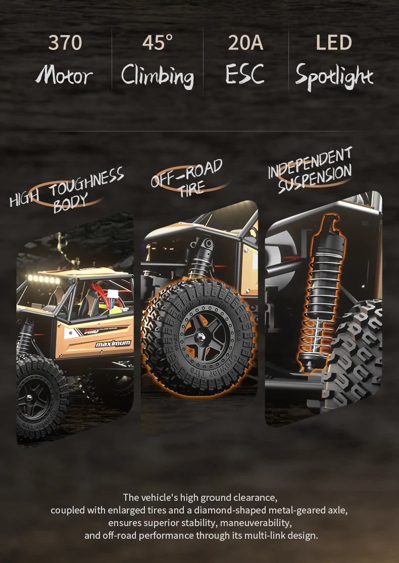 1/18 RC Climbing Car 4WD Off-road Remote Control Vehicle RTR Rock Crawler Big-wheel 4x4 Electric Truck Model Toys for Kids.