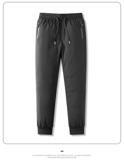 Winter Thick Warm and Windproof White Duck Velvet Legged Pants, New Down Pants for Outward Wearing, Cold Proof Sports Pants