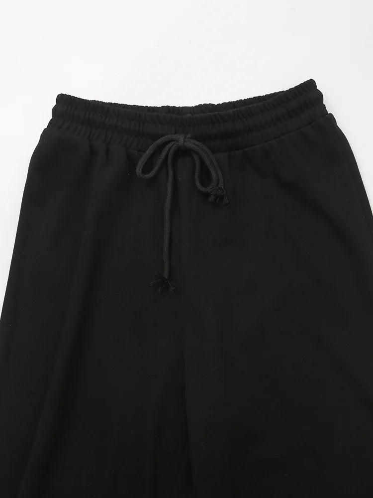 HH Women Casual Sport Pant Suit Vintage Solid Short Sleeve O Neck T-Shirt + Drawstring Jogging Pants Woman Commuting Sets