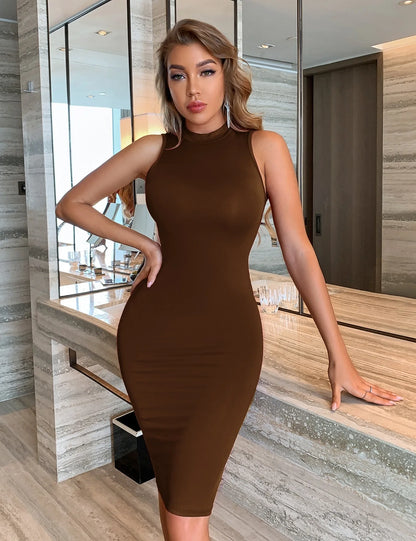Sommer Dünne Bodycon Ärmellose Sexy Kleid Für Frauen Casual Elegante Midi Stricken Nachtclub Vestidos Dame Streetwear Outfits.