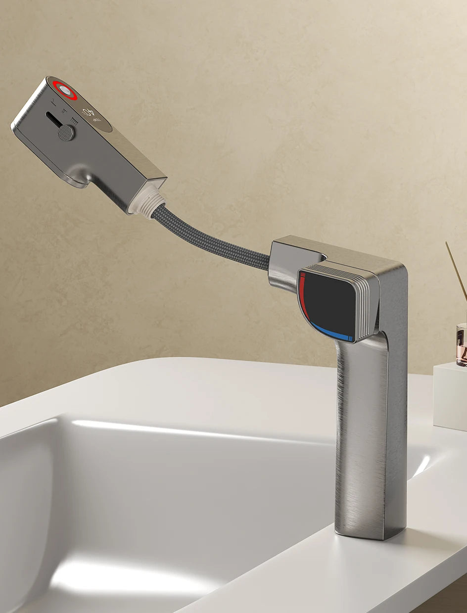 VGX Purified Bathroom Faucets Pull Out Water Filter Tap White Basin Mixer Sink Faucet Gourmet LED Display Brass Tapware Crane