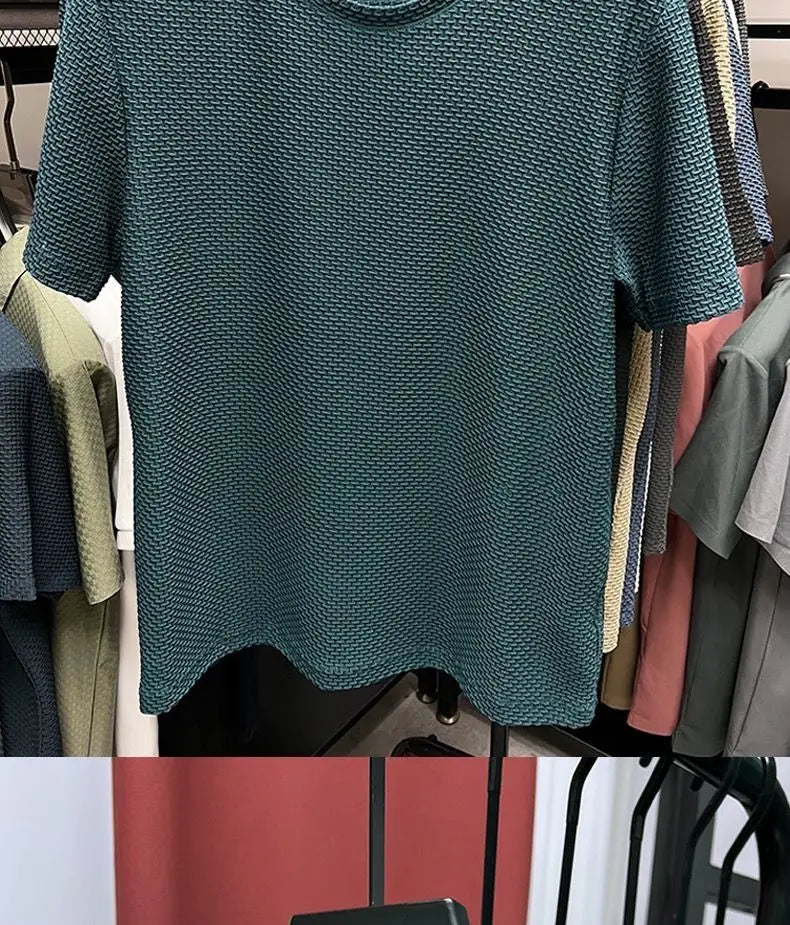 Summer Mesh Ice Silk T-shirt Men's Short Sleeve Round Neck 2023 New Half Sleeve Men Thin Solid Color Tees Top.