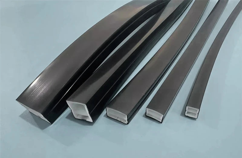 1-5m Black Silicone Tube LED Neon Light DC12V Flexible Recessed Diffuser Channel Waterproof Wall Ceiling Ribbon Rope Strip Light.