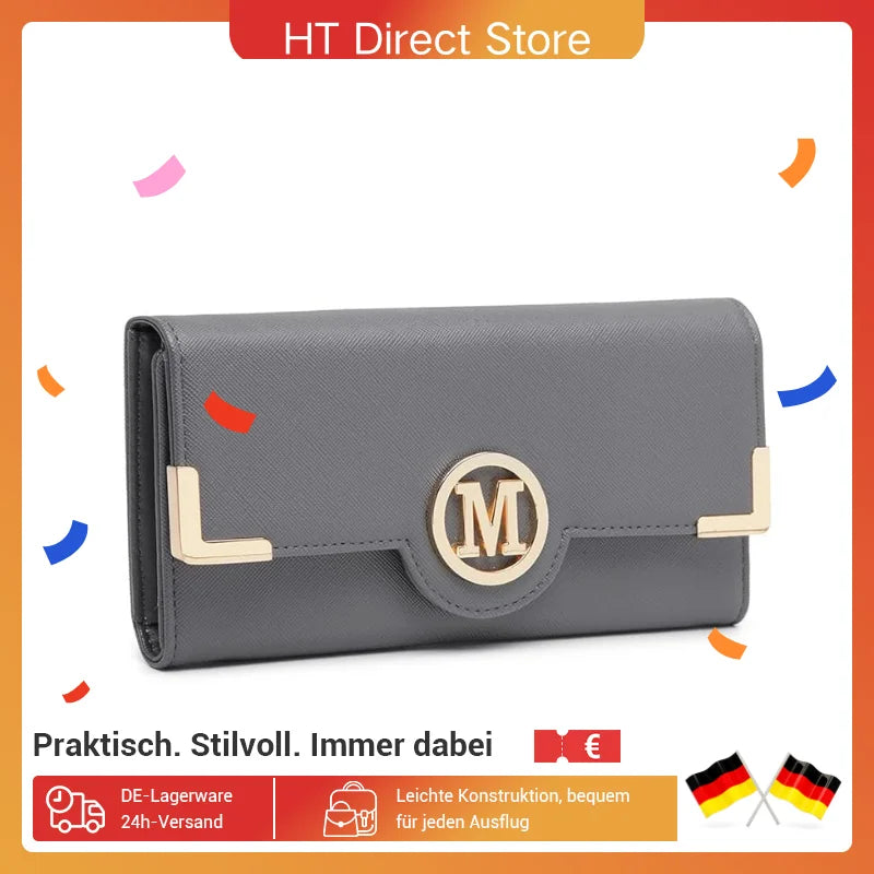 Miss Lulu WOMEN'S purse Long Wallet with zipper PU leather Card hand fan keys Holder Phone Case.