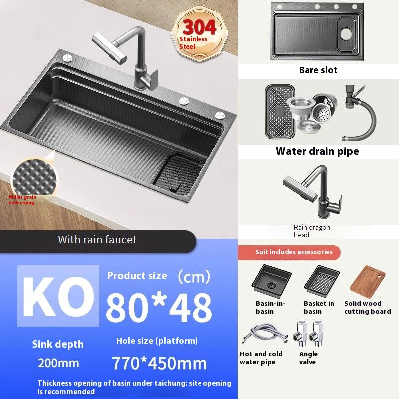 Stainless steel Kitchen Sink Thick Embossed Large Single Slot vegetable washbasin Dishwashing Sink Undermount Basin