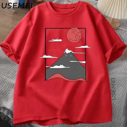 Funny Cat Graphic T Shirts Japanese Cat Graphic Tee Cotton Printed Short Sleeve Tees Men Women Harajuku Hight Qualty Clothes