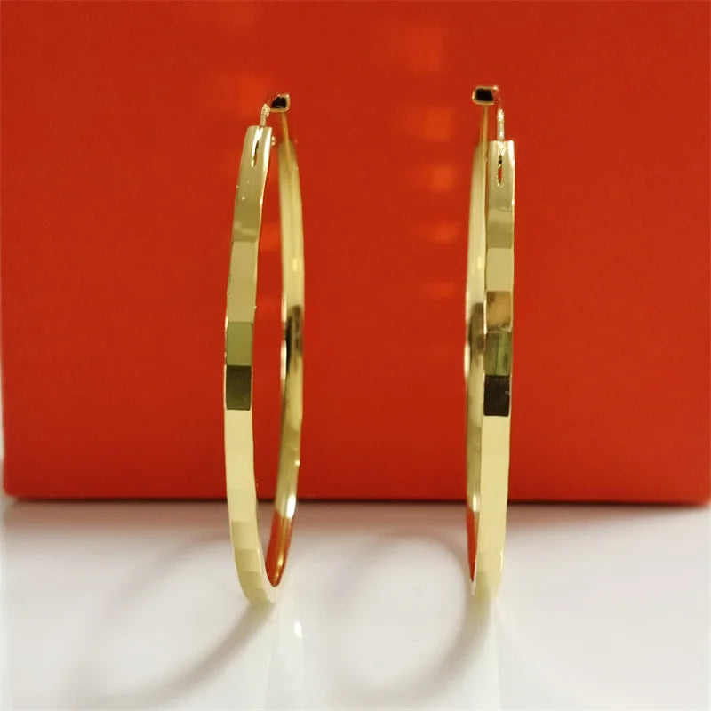Senlissi - New Fashion18K Gold Plated Hoop Earrings For Women 925 Sterling Silver 2.0mm Fashion Earring Cерьги Kольца 3/4/5/6CM.