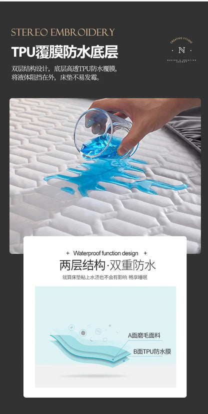 Waterproof Thicken Mattress Cover Quilted Latex Mat Bed Covers Pad Skin-Friendly Fitted Sheet Protector Bedspread150/160/180x200.