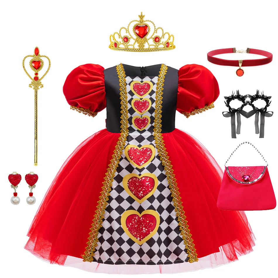 Alice Red Queen Cosplay Prinzessin Kleid Mädchen Deluxe Performance Kleidung Kind Karneval Halloween Party Charm Kostüm Geburtstagsgeschenk