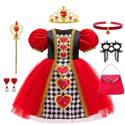 Alice Red Queen Cosplay Prinzessin Kleid Mädchen Deluxe Performance Kleidung Kind Karneval Halloween Party Charm Kostüm Geburtstagsgeschenk