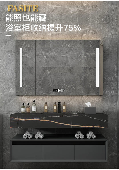 Leichter, luxuriöser Badezimmerschrank aus Steinplatten, integriertes Waschbecken, kombiniertes Waschbecken, WC-Waschbecken, nordischer einfacher Spiegelschrank