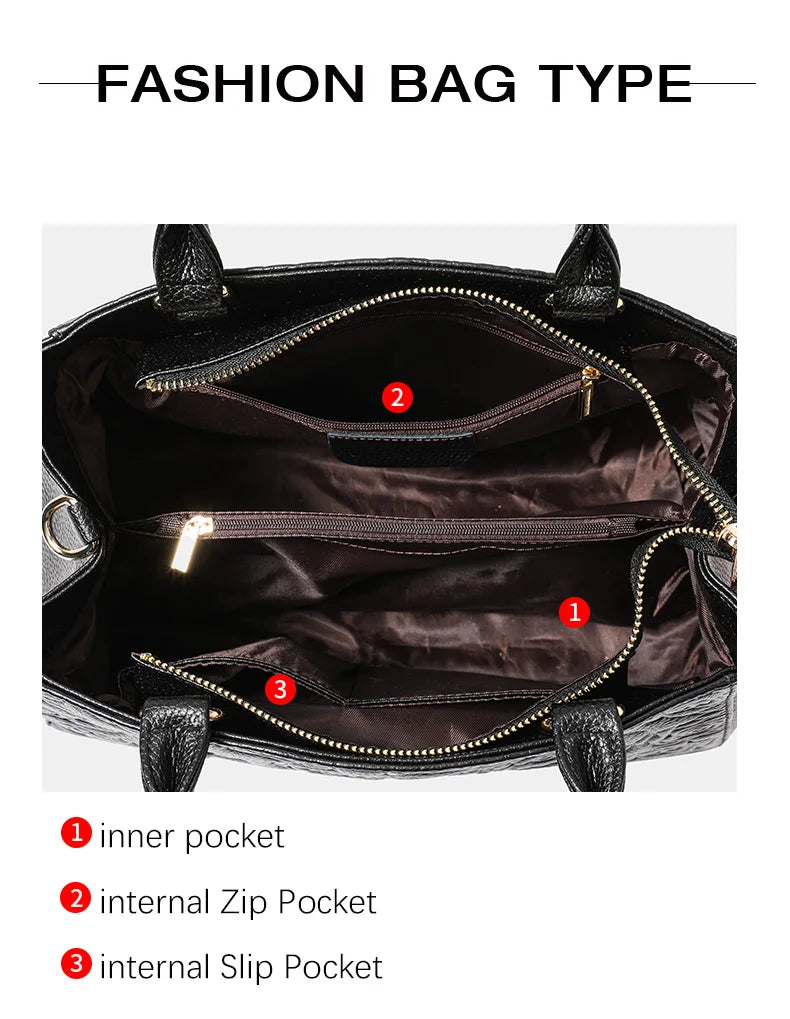 Leather handbag high sense handbag top layer leather rose pattern slung shoulder bag.