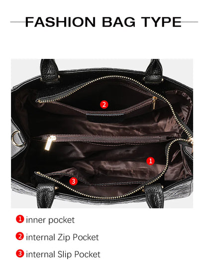 Leather handbag high sense handbag top layer leather rose pattern slung shoulder bag.