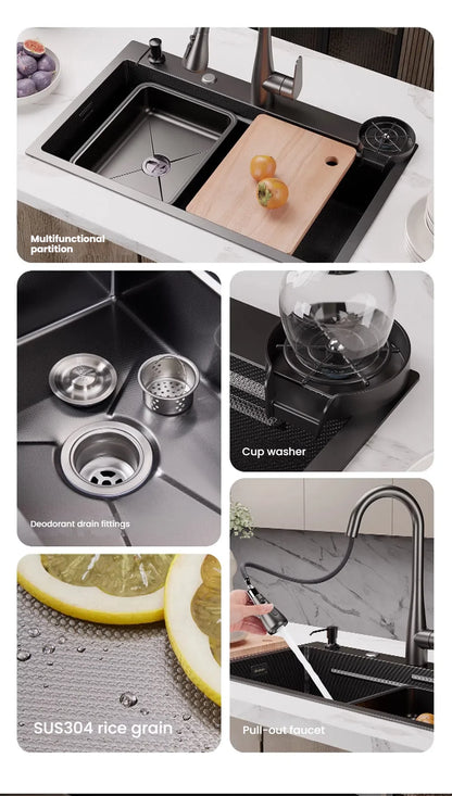 Kitchen Sink Stainless Steel Rice Grain Pattern Multifunctional Wear and Stain Resistant Large Single Slot Wash Dish Basin