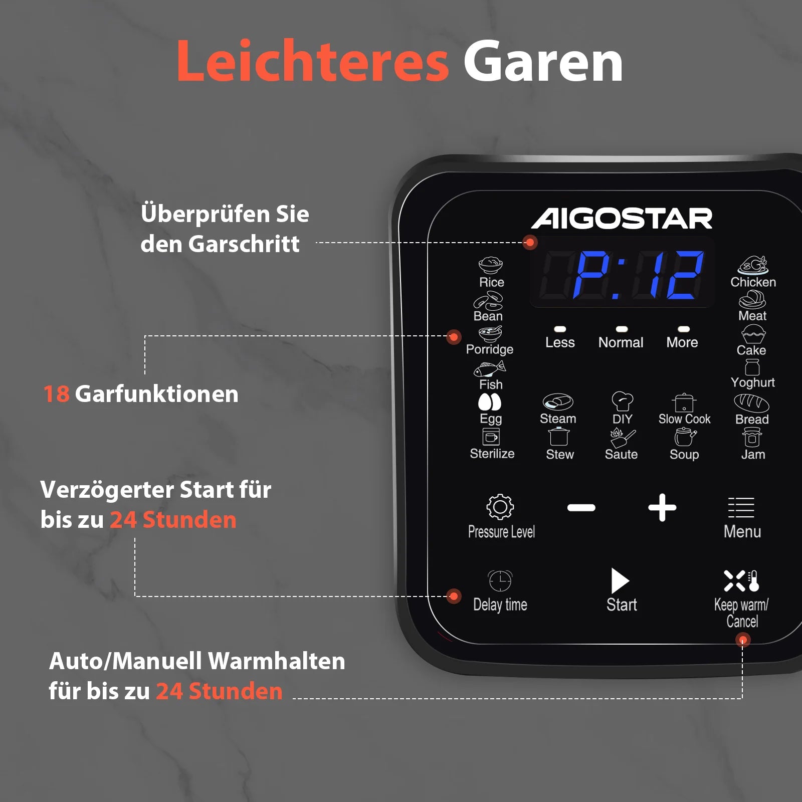 Aigostar Pressure Cooker 6L, 18-in-1 Multicooker, Keep Warm, Non-Stick Coating, Easy Cleaning, Digital Touchscreen, 1000W Pressu.