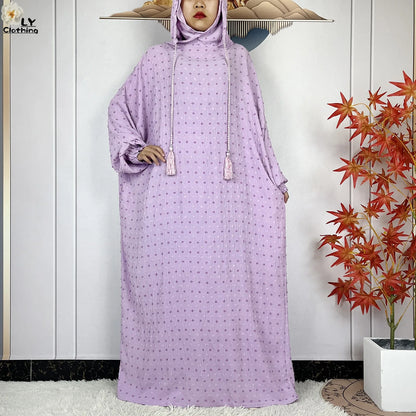2024New Pure Cotton Ramadan Muslim Two-Hat Abaya Dubai Turkey Islam Prayer Clothes Loose Robe Islamic Women Traditional Clothing.