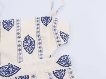 ZBZA Frauen Sexy Gedruckt Rohr Schlinge Lange Kleider Retro Taille Hohl Ärmelloses Abend Dünnes Kleid Weibliche Sommer Chic Street Party.