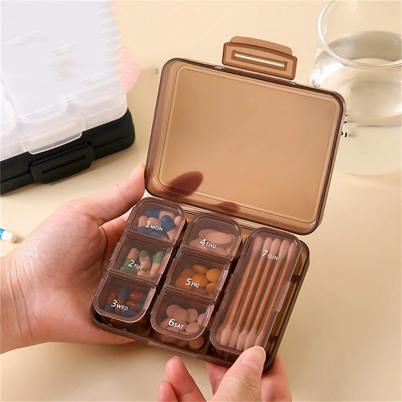 Weekly 6/7/8/10/21 Grids Pill Box Medicine Organizer Black Plastic Storage Box Container Portable Pill Case