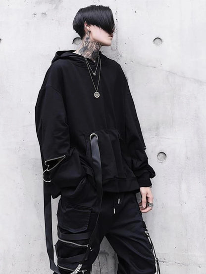Men's Sets Black Hoodies+Pants Punk Graphic Zipper Hooded Sweatshirts Cargo Pant Men Oversized Loose Streetwear Suits.