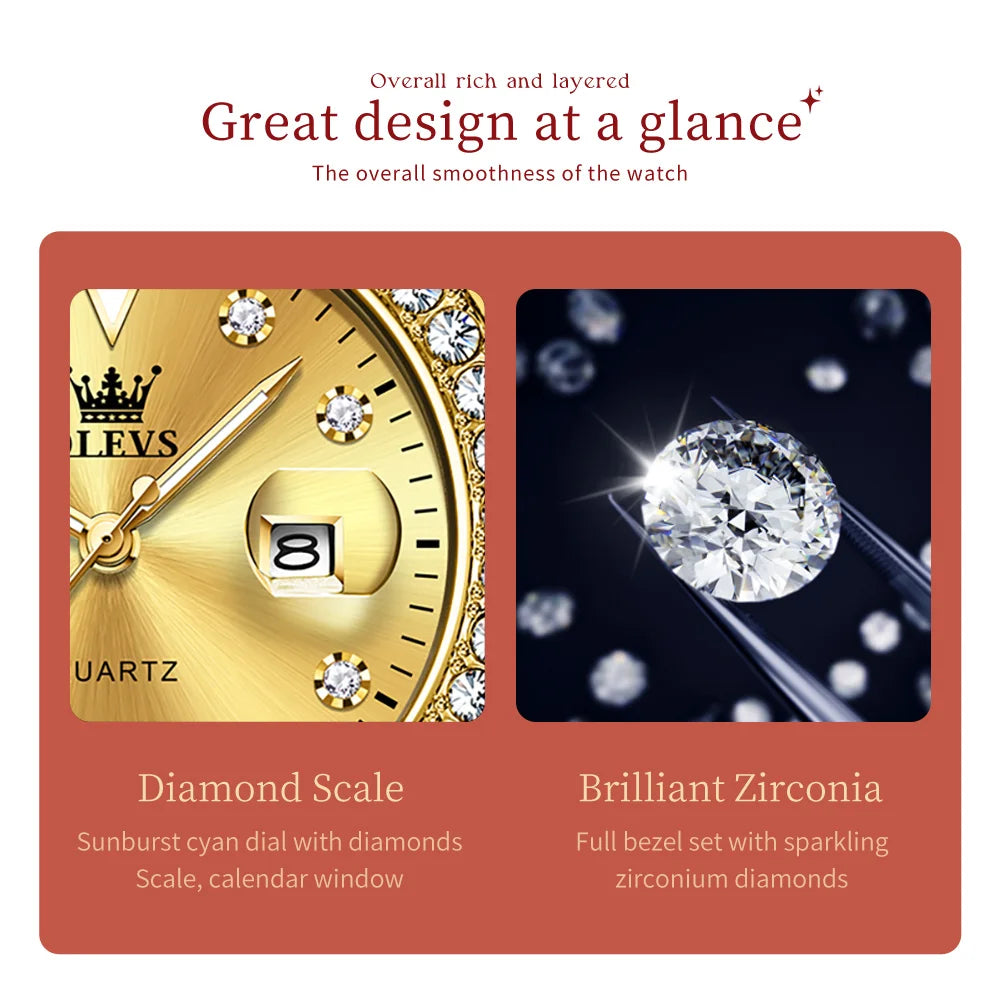 OLEVS 9945 Women Brand Original Quartz Watch Luxury Diamond Automatic Calendar Watch Waterproof Gold Elegant Women Watch Reloj.