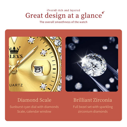 OLEVS 9945 Women Brand Original Quartz Watch Luxury Diamond Automatic Calendar Watch Waterproof Gold Elegant Women Watch Reloj.