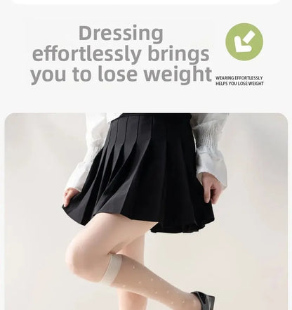 Women's Mid-calf Thin Transparent Stockings Summer Leggings Pure Desire Style Black White Color Half-Transparent Long Tube Socks.