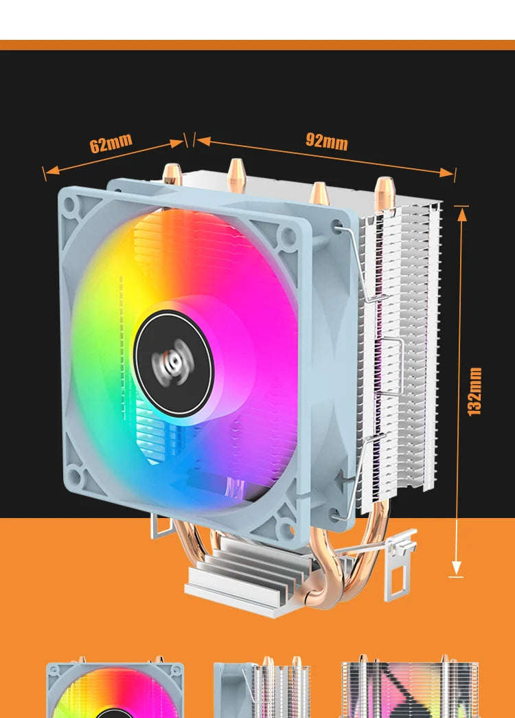Aigo CPU Cooler 2 4 6 Heat Pipes PC Radiator Cooling 3PIN PWM Silent Rgb Fan For Intel  1700 1150 1155 1156 1366 AM2/AM3/AM4 AMD.