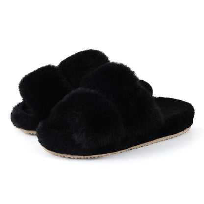 Evshine New Open Toe Fluffy Slippers Indoor Warm Fur Female Slides Fashion Plush Women House Shoes Women Winter Fuzzy Slippers.