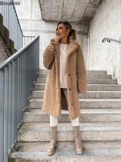 2025 frauen Winter Faux Wolle Mischungen Warme Mantel Einreiher Oberbekleidung Teddy Plüsch Mäntel Weibliche Chic Streetwear Mäntel 5XL.