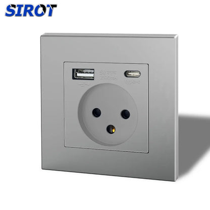 SIROT Israelische Steckdose mit USB Typ C, 86 mm flammhemmendes PC-Panel, AC 230 V 50 Hz, israelische Standard-Wandsteckdose, Weiß, Schwarz, Grau.