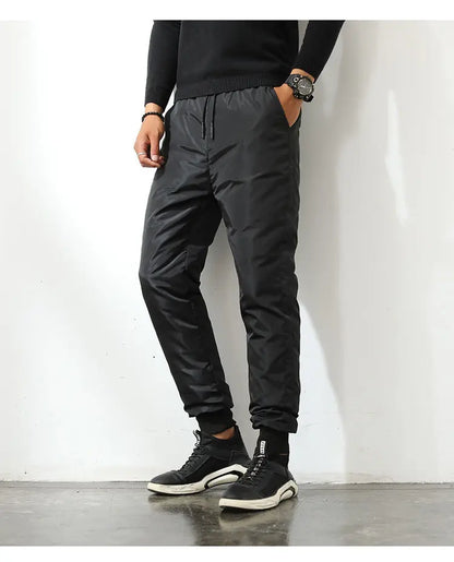 New Winter Thermal White Duck Down Pants for Men Loose Fit High Waist Warm Thickened Elastic Waistband Down Trousers Man PT-590.