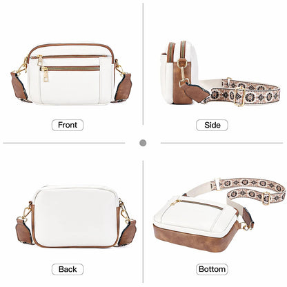 Stylish Wide Strap Shoulder Bag Women's Multiple Pockets Faux Leather Crossbody Bags Adjustable Strap  Travel Handbag Purse.